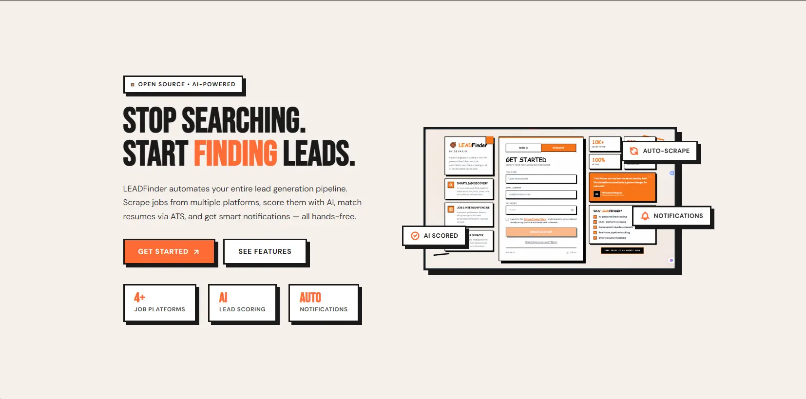LEADFinder - AI-powered lead discovery engine dashboard